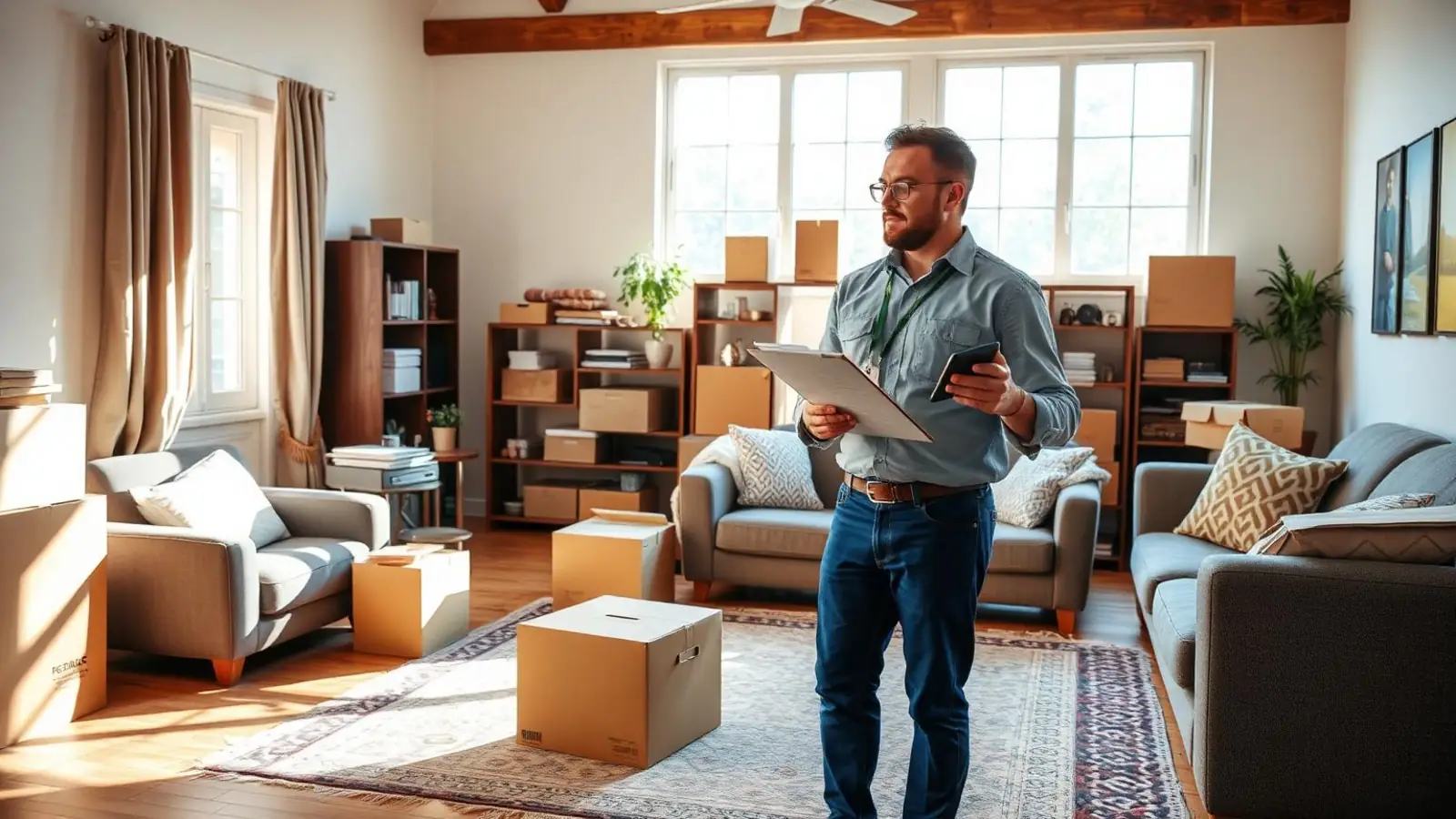 Shifting supervisor noting household items on a clipboard during a free pre-move survey