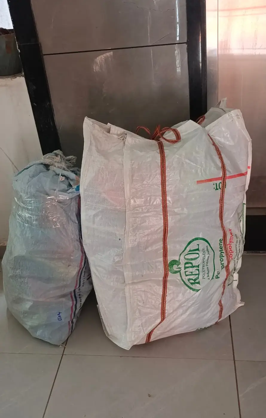 Bundled soft goods ready for pickup during home relocation service