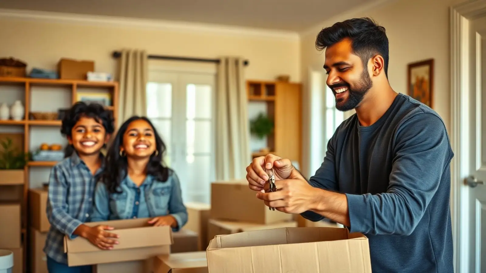 Happy Surat family receiving keys to their new home after a successful move with Rapid Packers and Movers